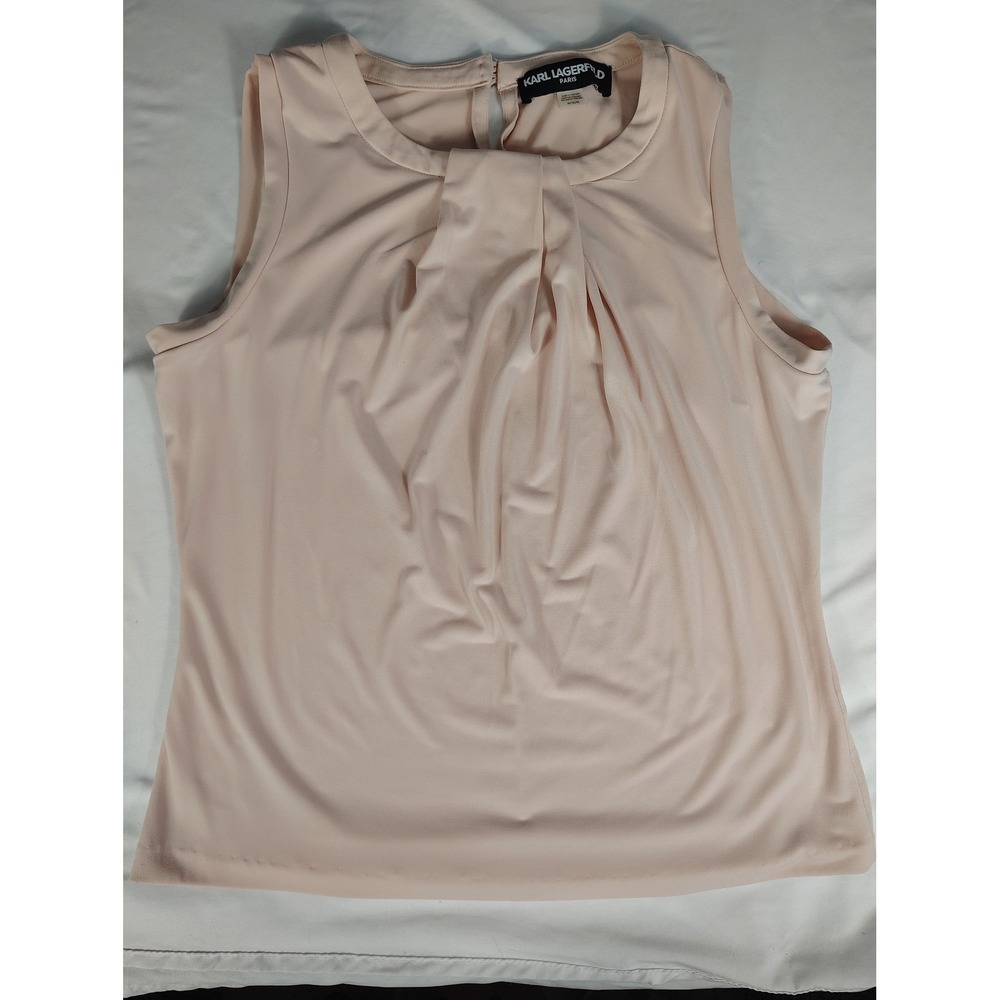 Karl Lagerfeld Paris Womens Pink Pleated Neck Sleeveless Blouse Top Medium M